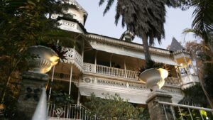 March 13, 2004. PortauPrince, Haiti. Main entry to the Hotel Oloffson, built as a private residen