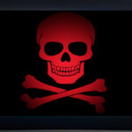 Computer notebook virus fraud or spam notification. internet online virus alert icon.
