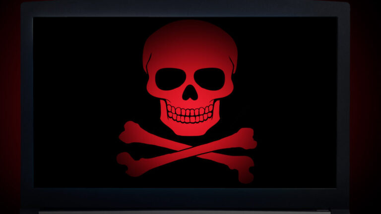 Computer notebook virus fraud or spam notification. internet online virus alert icon.
